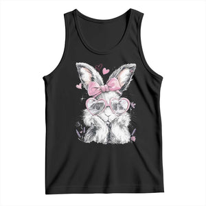 Cute Easter Bunny with Heart Glasses Pink Bow Tank Top Adorable Rabbit Love Aesthetic Gift TS02 Black Print Your Wear