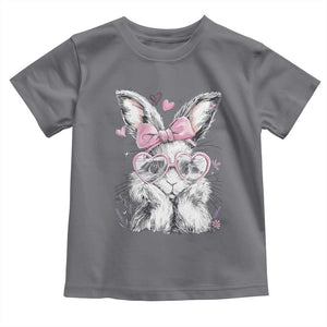 Cute Easter Bunny with Heart Glasses Pink Bow Toddler T Shirt Adorable Rabbit Love Aesthetic Gift TS02 Charcoal Print Your Wear