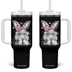 Cute Easter Bunny with Heart Glasses Pink Bow Tumbler With Handle Adorable Rabbit Love Aesthetic Gift TS02 One Size: 40 oz Black Print Your Wear