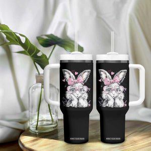 Cute Easter Bunny with Heart Glasses Pink Bow Tumbler With Handle Adorable Rabbit Love Aesthetic Gift TS02 Print Your Wear