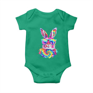 Colorful Tie Dye Bunny with Sunglasses Baby Onesie Cool Easter Rabbit Retro Hippie Vibe Graphic Gift TS02 Irish Green Print Your Wear