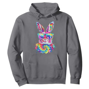 Colorful Tie Dye Bunny with Sunglasses Hoodie Cool Easter Rabbit Retro Hippie Vibe Graphic Gift TS02 Charcoal Print Your Wear