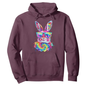 Colorful Tie Dye Bunny with Sunglasses Hoodie Cool Easter Rabbit Retro Hippie Vibe Graphic Gift TS02 Maroon Print Your Wear