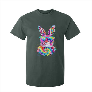 Colorful Tie Dye Bunny with Sunglasses T Shirt For Kid Cool Easter Rabbit Retro Hippie Vibe Graphic Gift TS02 Dark Forest Green Print Your Wear