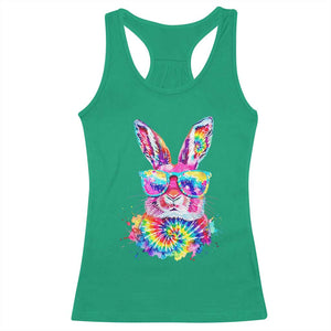 Colorful Tie Dye Bunny with Sunglasses Racerback Tank Top Cool Easter Rabbit Retro Hippie Vibe Graphic Gift TS02 Irish Green Print Your Wear
