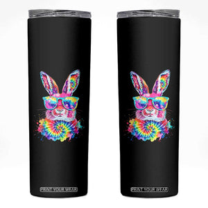 Colorful Tie Dye Bunny with Sunglasses Skinny Tumbler Cool Easter Rabbit Retro Hippie Vibe Graphic Gift TS02 Black Print Your Wear