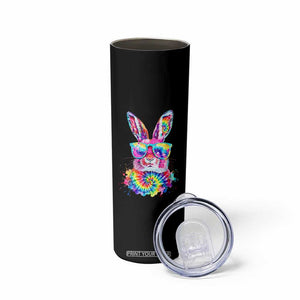 Colorful Tie Dye Bunny with Sunglasses Skinny Tumbler Cool Easter Rabbit Retro Hippie Vibe Graphic Gift TS02 Print Your Wear