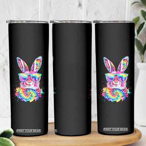 Colorful Tie Dye Bunny with Sunglasses Skinny Tumbler Cool Easter Rabbit Retro Hippie Vibe Graphic Gift TS02 Print Your Wear