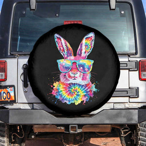 Colorful Tie Dye Bunny with Sunglasses Spare Tire Cover Cool Easter Rabbit Retro Hippie Vibe Graphic Gift TS02 No hole Black Print Your Wear