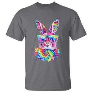 Colorful Tie Dye Bunny with Sunglasses T Shirt Cool Easter Rabbit Retro Hippie Vibe Graphic Gift TS02 Charcoal Print Your Wear