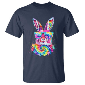 Colorful Tie Dye Bunny with Sunglasses T Shirt Cool Easter Rabbit Retro Hippie Vibe Graphic Gift TS02 Navy Print Your Wear