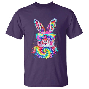 Colorful Tie Dye Bunny with Sunglasses T Shirt Cool Easter Rabbit Retro Hippie Vibe Graphic Gift TS02 Purple Print Your Wear