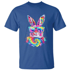 Colorful Tie Dye Bunny with Sunglasses T Shirt Cool Easter Rabbit Retro Hippie Vibe Graphic Gift TS02 Royal Blue Print Your Wear