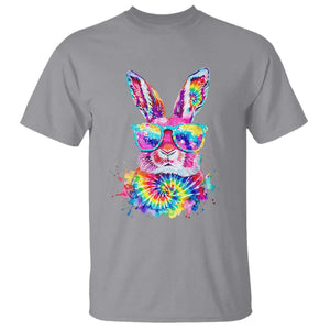 Colorful Tie Dye Bunny with Sunglasses T Shirt Cool Easter Rabbit Retro Hippie Vibe Graphic Gift TS02 Sport Gray Print Your Wear