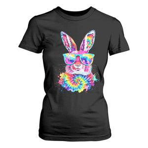 Colorful Tie Dye Bunny with Sunglasses T Shirt For Women Cool Easter Rabbit Retro Hippie Vibe Graphic Gift TS02 Black Print Your Wear