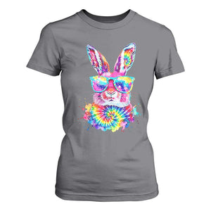 Colorful Tie Dye Bunny with Sunglasses T Shirt For Women Cool Easter Rabbit Retro Hippie Vibe Graphic Gift TS02 Charcoal Print Your Wear