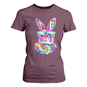 Colorful Tie Dye Bunny with Sunglasses T Shirt For Women Cool Easter Rabbit Retro Hippie Vibe Graphic Gift TS02 Maroon Print Your Wear