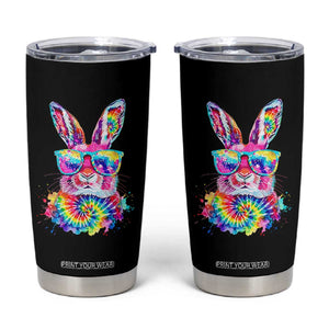 Colorful Tie Dye Bunny with Sunglasses Tumbler Cup Cool Easter Rabbit Retro Hippie Vibe Graphic Gift TS02 Black Print Your Wear