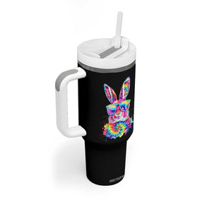 Colorful Tie Dye Bunny with Sunglasses Tumbler With Handle Cool Easter Rabbit Retro Hippie Vibe Graphic Gift TS02 Print Your Wear