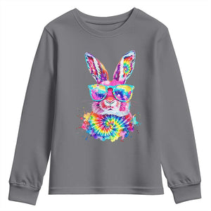 Colorful Tie Dye Bunny with Sunglasses Youth Sweatshirt Cool Easter Rabbit Retro Hippie Vibe Graphic Gift TS02 Charcoal Print Your Wear