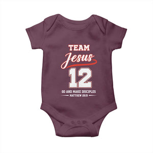 Team Jesus 12 Christian Sports Style Baby Onesie Go And Make Disciples Matthew 28:19 Faith Athletic Inspired Gift TS02 Maroon Print Your Wear