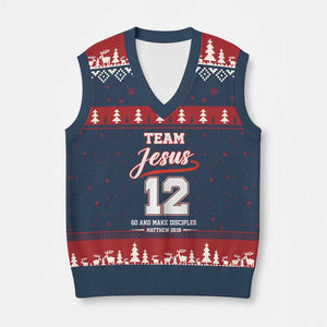 Team Jesus 12 Christian Sports Style V-Neck Knit Sweater Vest Go And Make Disciples Matthew 28:19 Faith Athletic Inspired Gift TS02 Navy Red Print Your Wear