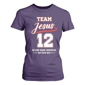 Team Jesus 12 Christian Sports Style T Shirt For Women Go And Make Disciples Matthew 28:19 Faith Athletic Inspired Gift TS02 Purple Print Your Wear