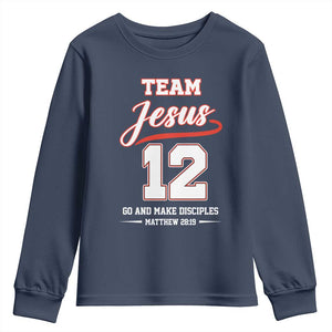 Team Jesus 12 Christian Sports Style Youth Sweatshirt Go And Make Disciples Matthew 28:19 Faith Athletic Inspired Gift TS02 Navy Print Your Wear