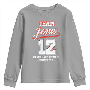 Team Jesus 12 Christian Sports Style Youth Sweatshirt Go And Make Disciples Matthew 28:19 Faith Athletic Inspired Gift TS02 Sport Gray Print Your Wear