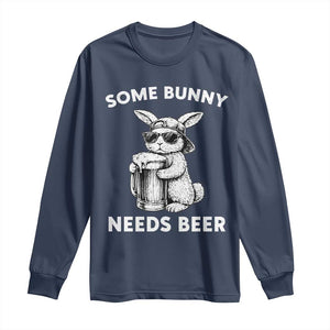 Some Bunny Needs Beer Funny Easter Drinking Humor Long Sleeve Shirt Cool Rabbit with Sunglasses Graphic Gift TS02 Navy Print Your Wear
