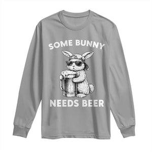 Some Bunny Needs Beer Funny Easter Drinking Humor Long Sleeve Shirt Cool Rabbit with Sunglasses Graphic Gift TS02 Sport Gray Print Your Wear