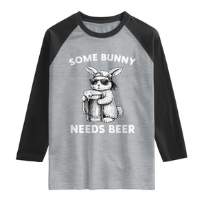 Some Bunny Needs Beer Funny Easter Drinking Humor Raglan Shirt Cool Rabbit with Sunglasses Graphic Gift TS02 Heather Gray Black Print Your Wear