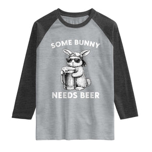 Some Bunny Needs Beer Funny Easter Drinking Humor Raglan Shirt Cool Rabbit with Sunglasses Graphic Gift TS02 Heather Gray Heather Charcoal Print Your Wear