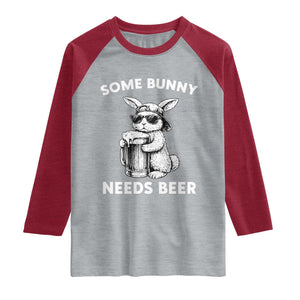 Some Bunny Needs Beer Funny Easter Drinking Humor Raglan Shirt Cool Rabbit with Sunglasses Graphic Gift TS02 Heather Gray Heather Red Print Your Wear