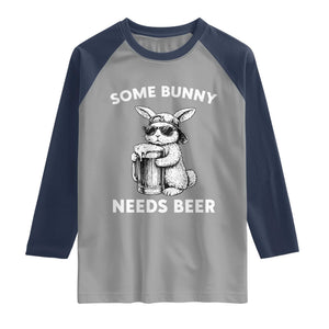 Some Bunny Needs Beer Funny Easter Drinking Humor Raglan Shirt Cool Rabbit with Sunglasses Graphic Gift TS02 Sport Gray Navy Print Your Wear