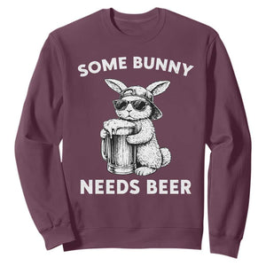 Some Bunny Needs Beer Funny Easter Drinking Humor Sweatshirt Cool Rabbit with Sunglasses Graphic Gift TS02 Maroon Print Your Wear