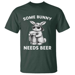 Some Bunny Needs Beer Funny Easter Drinking Humor T Shirt Cool Rabbit with Sunglasses Graphic Gift TS02 Dark Forest Green Print Your Wear