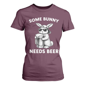 Some Bunny Needs Beer Funny Easter Drinking Humor T Shirt For Women Cool Rabbit with Sunglasses Graphic Gift TS02 Maroon Print Your Wear