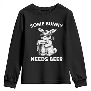 Some Bunny Needs Beer Funny Easter Drinking Humor Youth Sweatshirt Cool Rabbit with Sunglasses Graphic Gift TS02 Black Print Your Wear
