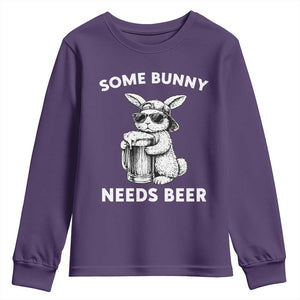 Some Bunny Needs Beer Funny Easter Drinking Humor Youth Sweatshirt Cool Rabbit with Sunglasses Graphic Gift TS02 Purple Print Your Wear