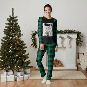 Bruh Angry Easter Bunny with Eggs Basket Plaid Pajama Set Funny Rabbit Meme Humor Graphic Gift TS02 Green Plaid Print Your Wear