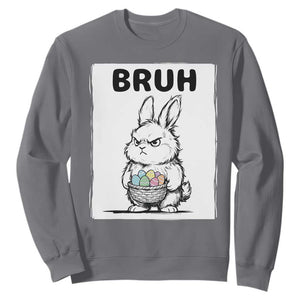Bruh Angry Easter Bunny with Eggs Basket Sweatshirt Funny Rabbit Meme Humor Graphic Gift TS02 Charcoal Print Your Wear