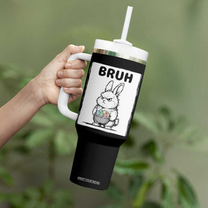 Bruh Angry Easter Bunny with Eggs Basket Tumbler With Handle Funny Rabbit Meme Humor Graphic Gift TS02 Print Your Wear