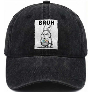 Bruh Angry Easter Bunny with Eggs Basket Washed Cotton Baseball Cap Funny Rabbit Meme Humor Graphic Gift TS02 Print Your Wear