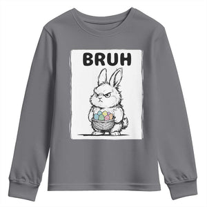 Bruh Angry Easter Bunny with Eggs Basket Youth Sweatshirt Funny Rabbit Meme Humor Graphic Gift TS02 Charcoal Print Your Wear