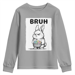 Bruh Angry Easter Bunny with Eggs Basket Youth Sweatshirt Funny Rabbit Meme Humor Graphic Gift TS02 Sport Gray Print Your Wear