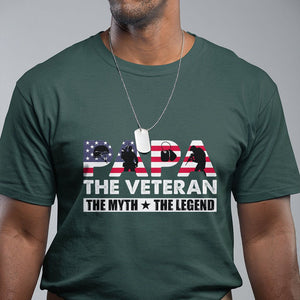 Patriotic Papa T Shirt - The Veteran The Myth The Legend Dad Fathers Day Gift Tee TS02 Dark Forest Green Print Your Wear