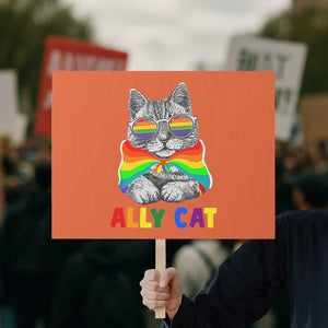 Ally Cat with Pride Cape Protest Sign Rainbow LGBTQ+ Support TS02 Horizontal 18" × 24" Orange Print Your Wear
