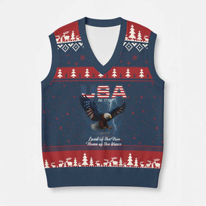 Bold Patriotic American Eagle V-Neck Knit Sweater Vest Land of the Free Home of the Brave Est 1776 TS02 Navy Red Print Your Wear
