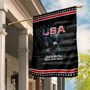 Bold Patriotic American Eagle Garden Flag Land of the Free Home of the Brave Est 1776 TS02 Distressed Black Red Print Your Wear